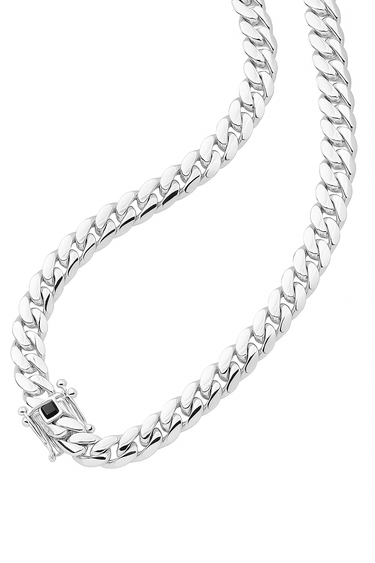 999 Silver Miami Cuban Chain – Onyx Brooch - 9mm / 60cm
